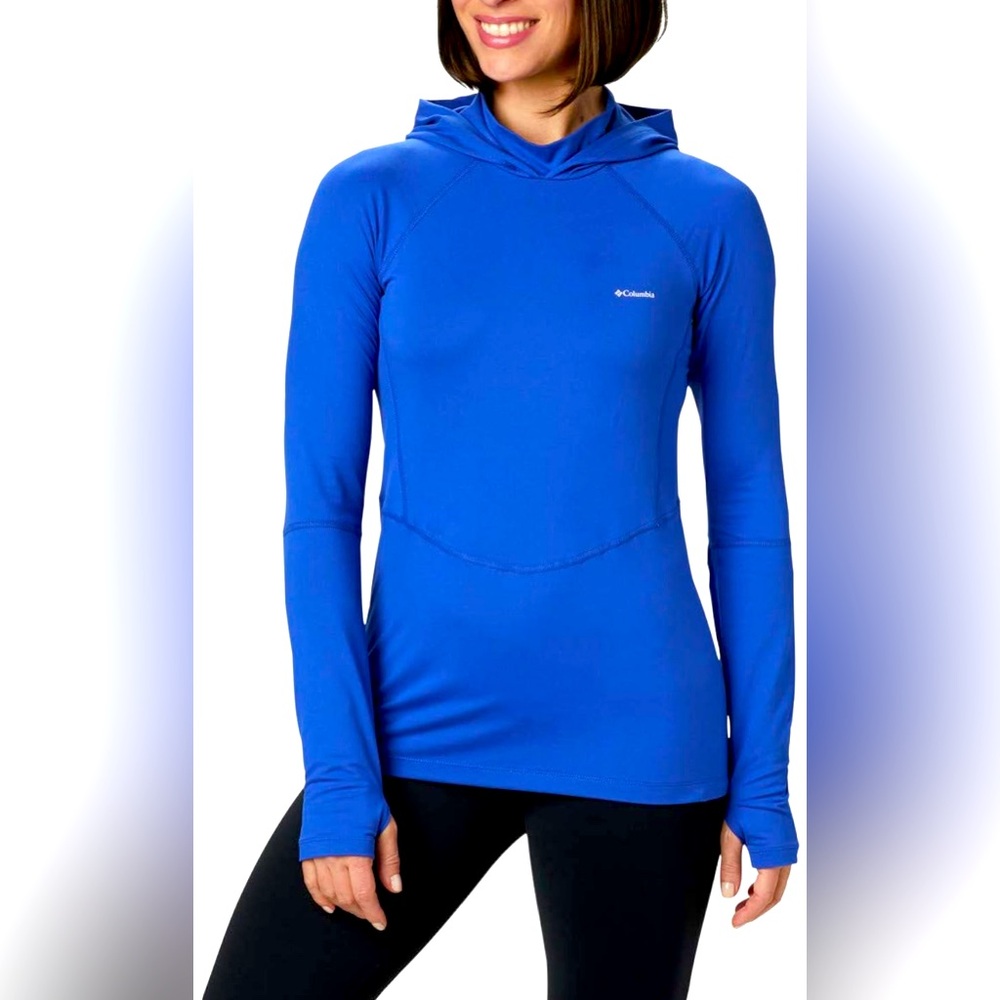 Columbia Winter Power Women’s XL Lapis Blue Mock Turtleneck Hooded Wicking Shirt
